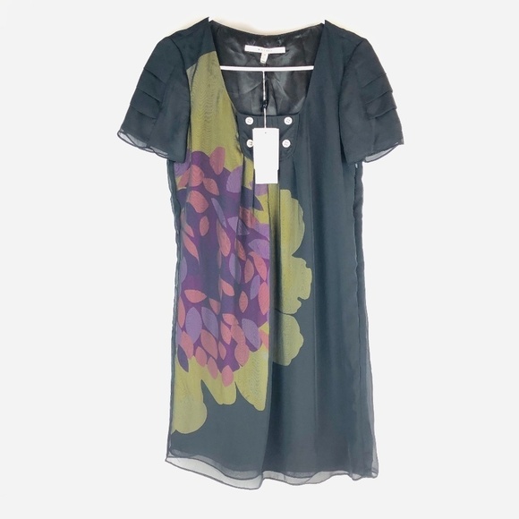 NWT WALTER BAKER BLACK FLORAL SILK DRESS 2 - Picture 1 of 11